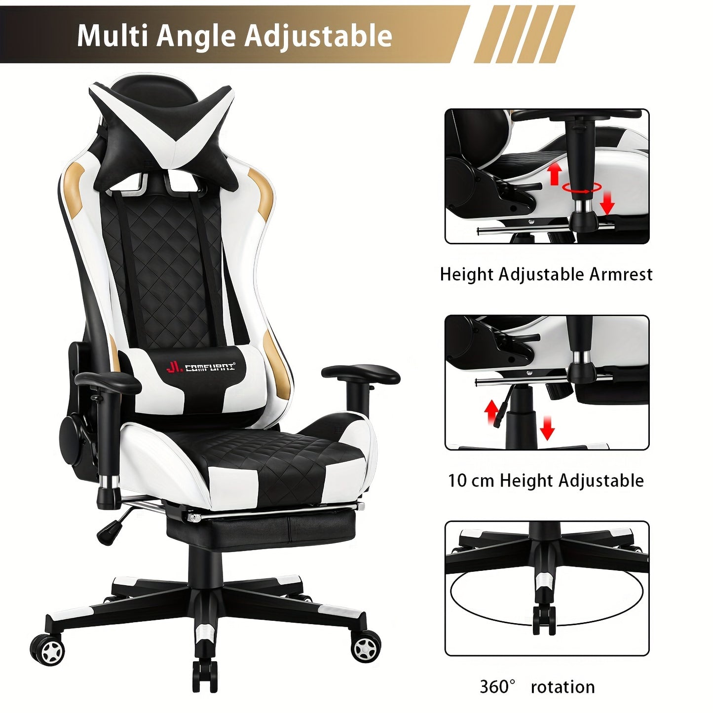 JL COMFURNI Adjustable Reclining Gaming Chair With Footrest
