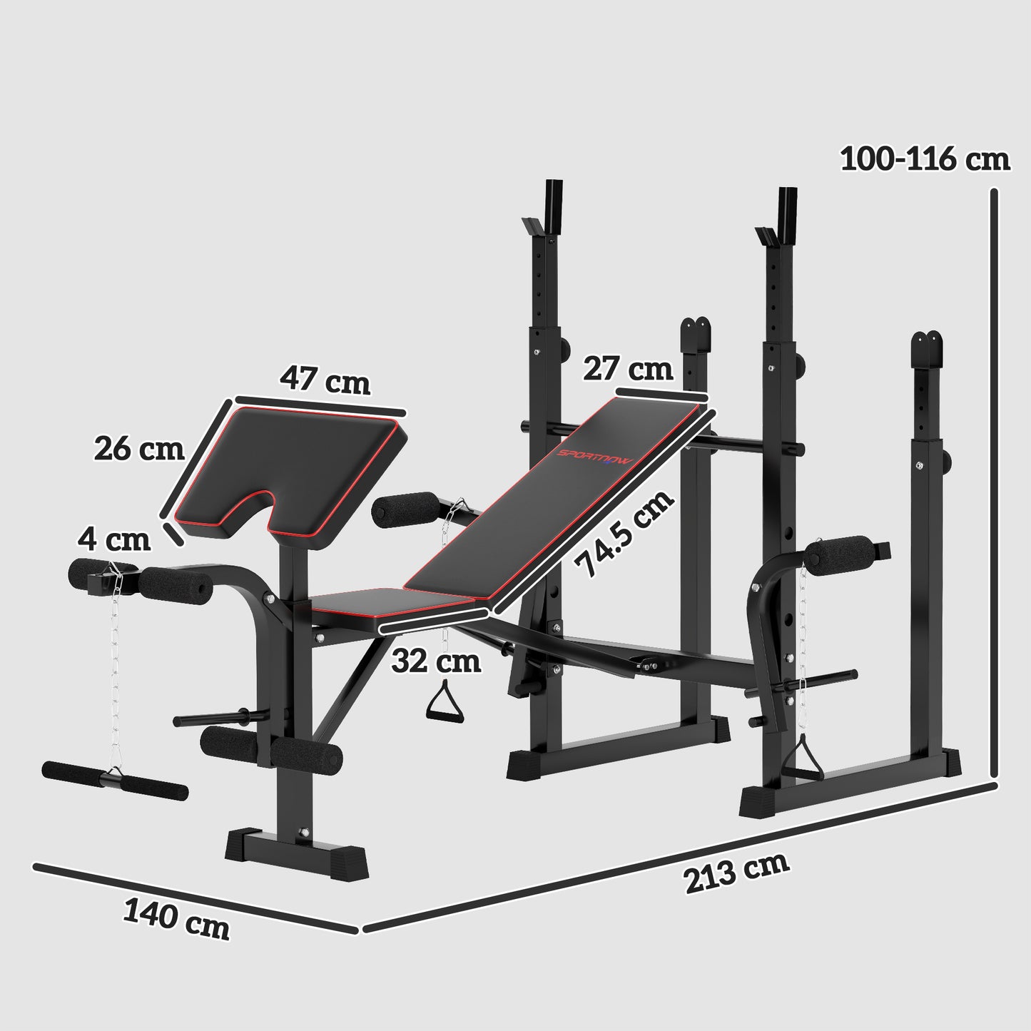 ProFitness All In One Folding Weight Bench With Press Rack Preacher Curl Leg Curl And Incline Or Flat