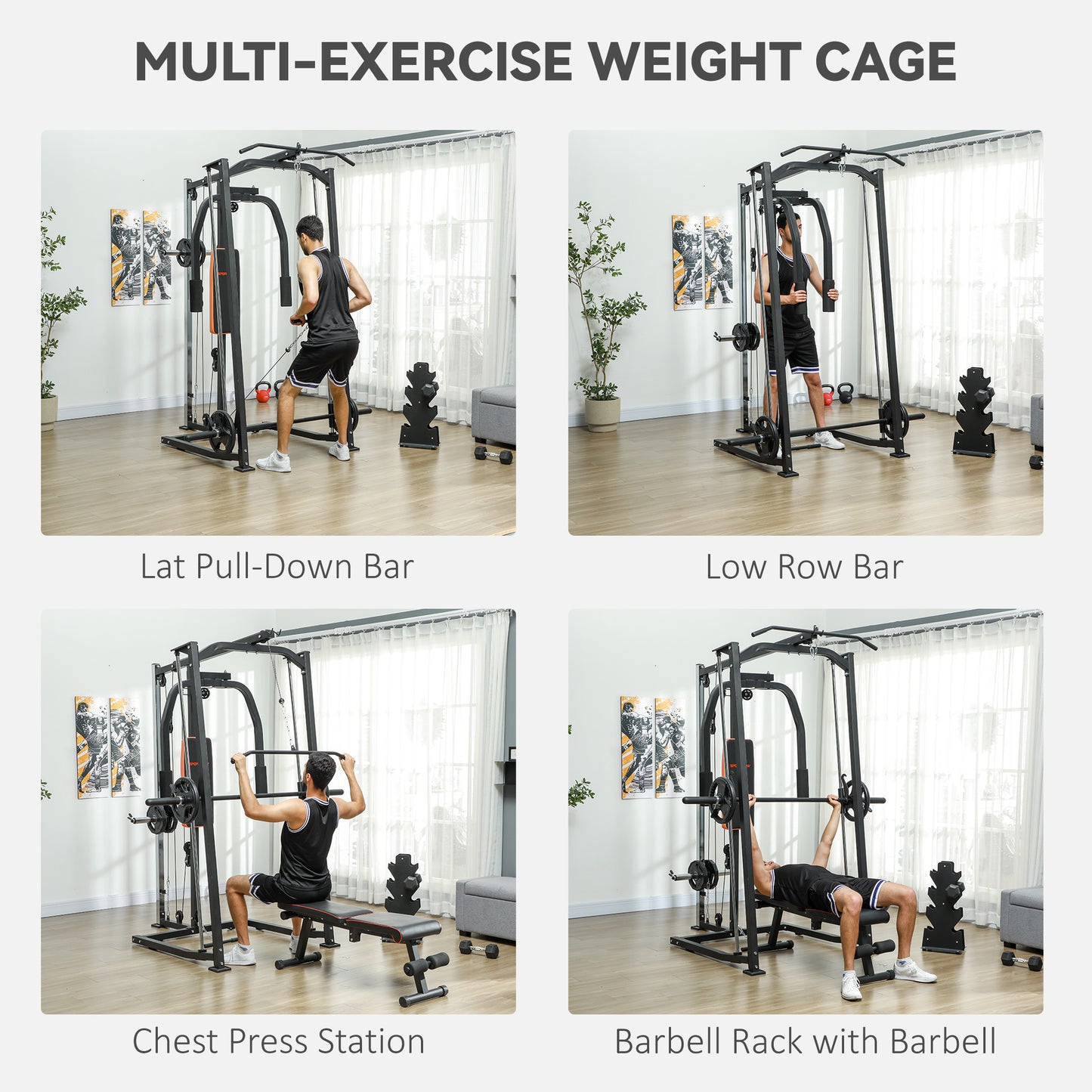 Smith 3 In 1 Power Cage With Dual Cable Pulley System Squat Rack