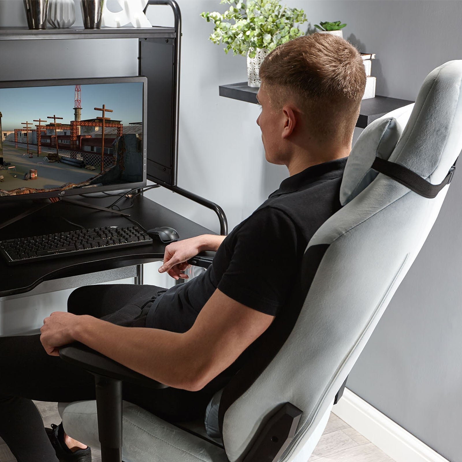 Messina Ergonomic Silver Fabric Gaming Office Chair with Adjustable Support