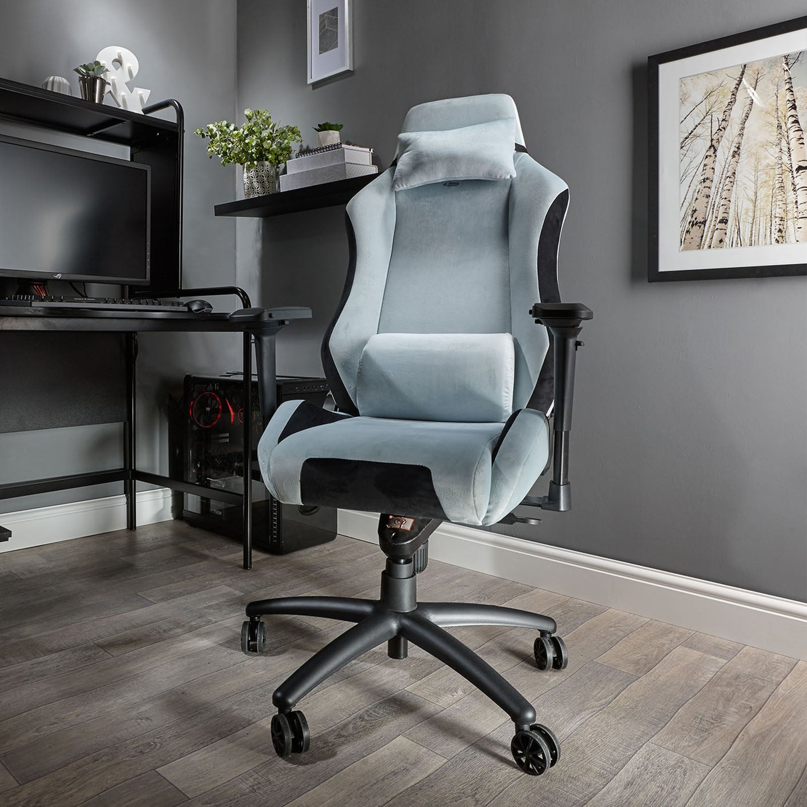 Messina Ergonomic Silver Fabric Gaming Office Chair with Adjustable Support