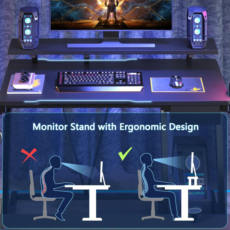 Gaming Desk with Extra Large Monitor Stand, CPU Stand, Cup Holder and Headphone Hook
