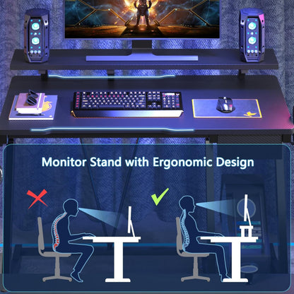 Gaming Desk with Extra Large Monitor Stand, CPU Stand, Cup Holder and Headphone Hook