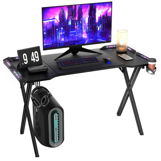 X-Frame Gaming Desk with Headphone Hook and Cup Holder