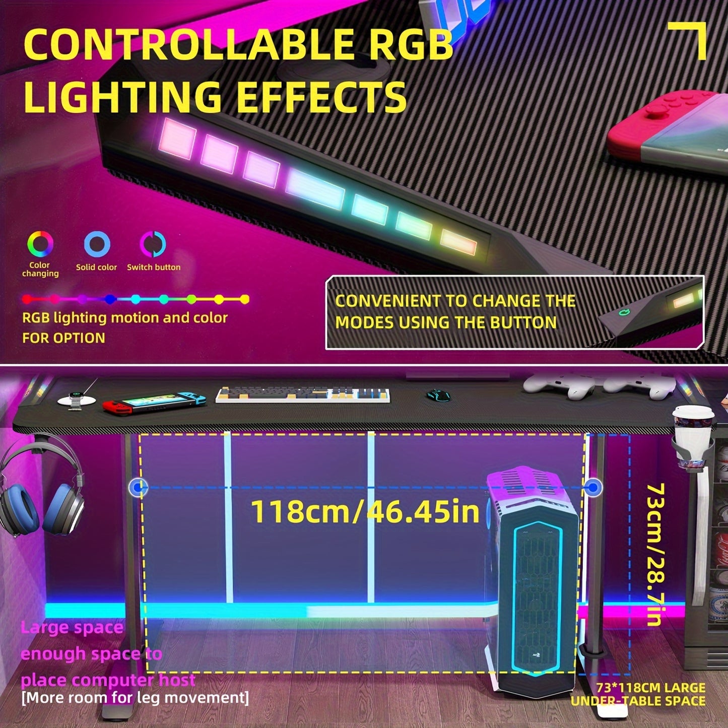 WISFOR RGB LED Gaming Desk