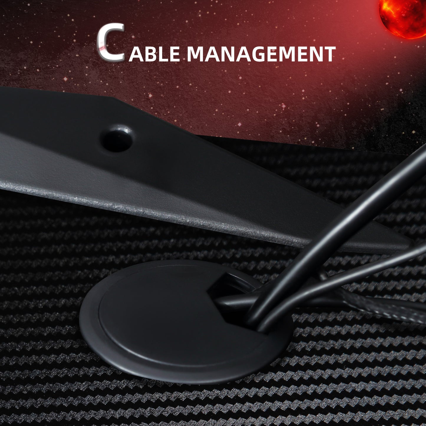 Carbon Fibre Gaming Desk with Headphone Hook, Cup Holder and Gamepad Storage Rack