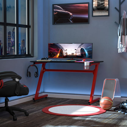 Gaming Desk Steel Red Frame with Cup and Headphone Holder