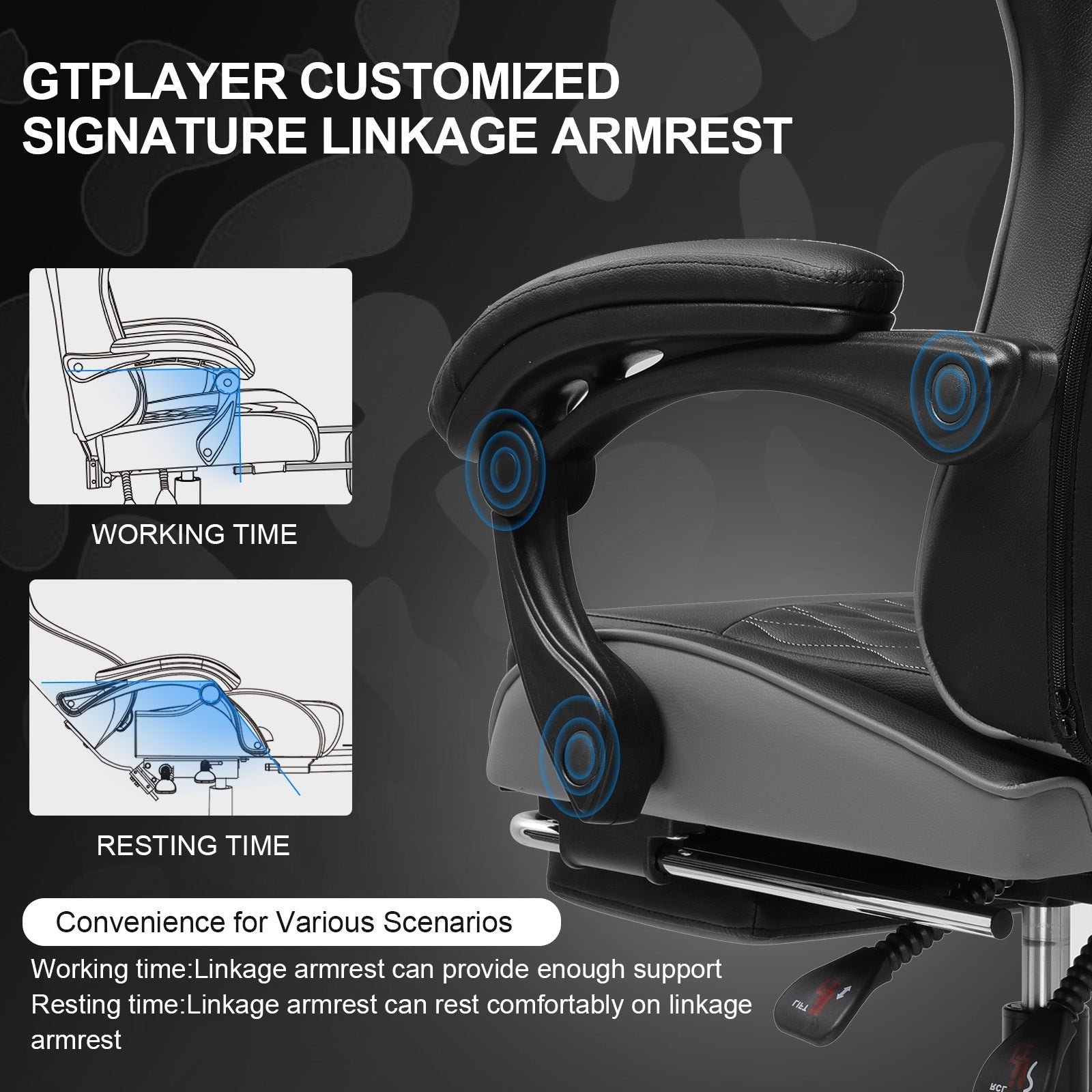 GTPLAYER GTP900 Ergonomic Adjustable Footrest for Gaming & Office Comfort Support