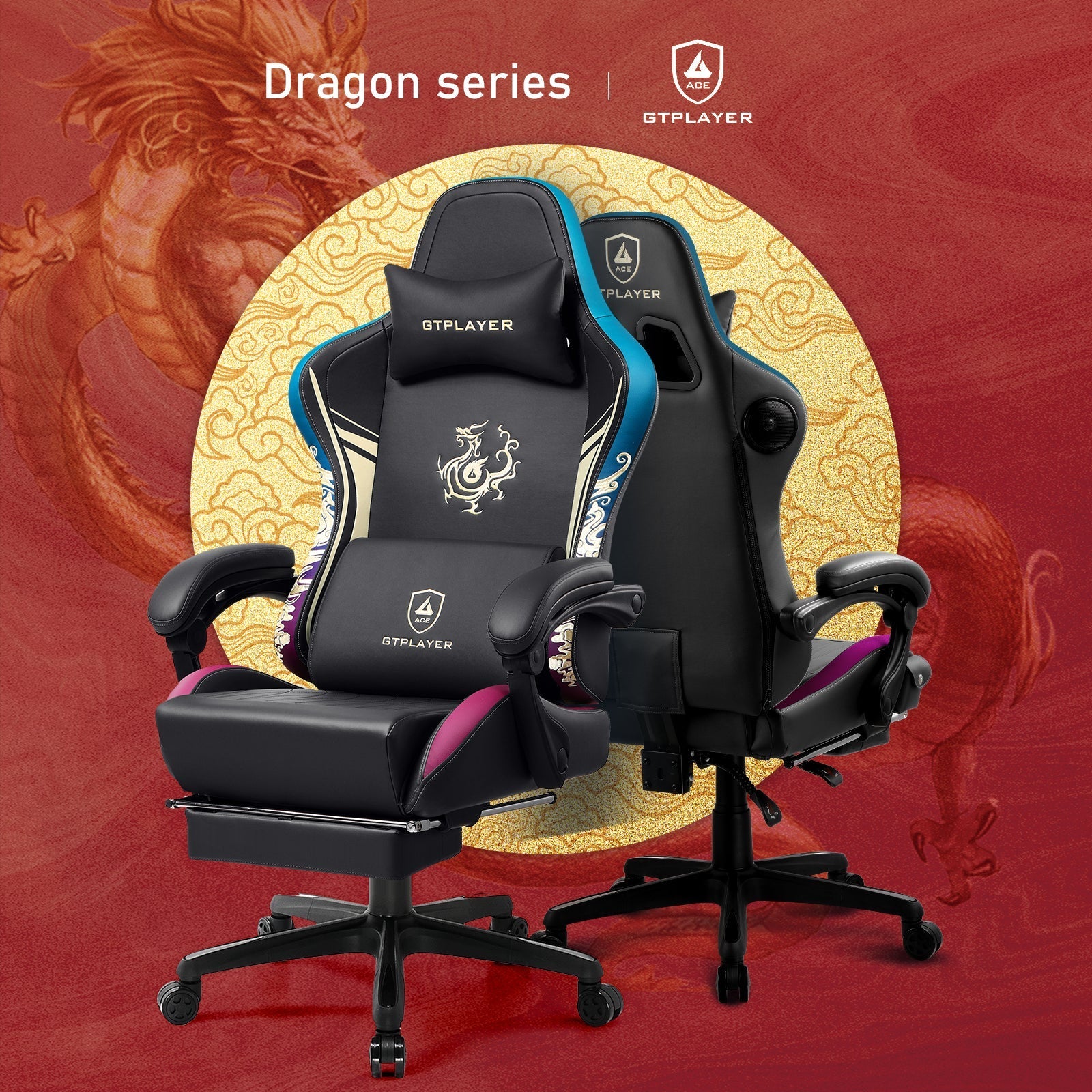 GTPLAYER Ace Dragon Series Ergonomic Gaming Chair: Adjustable Recline, Lumbar Support