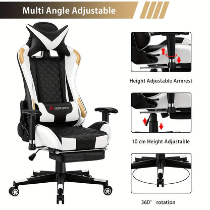 JL COMFURNI Adjustable Reclining Gaming Chair With Footrest