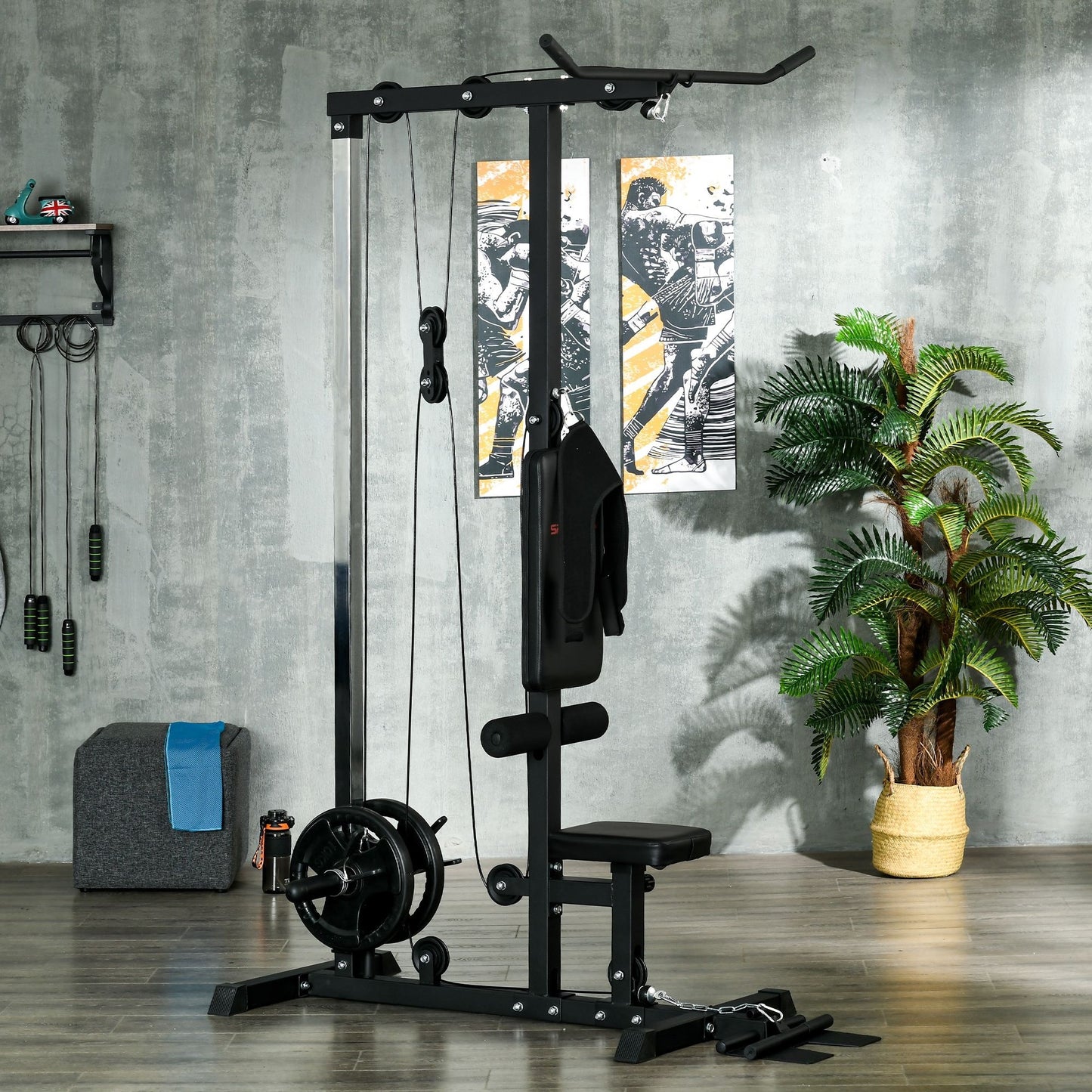 SPORTNOW Pull Up Station With Adjustable Seat And Footplate Black