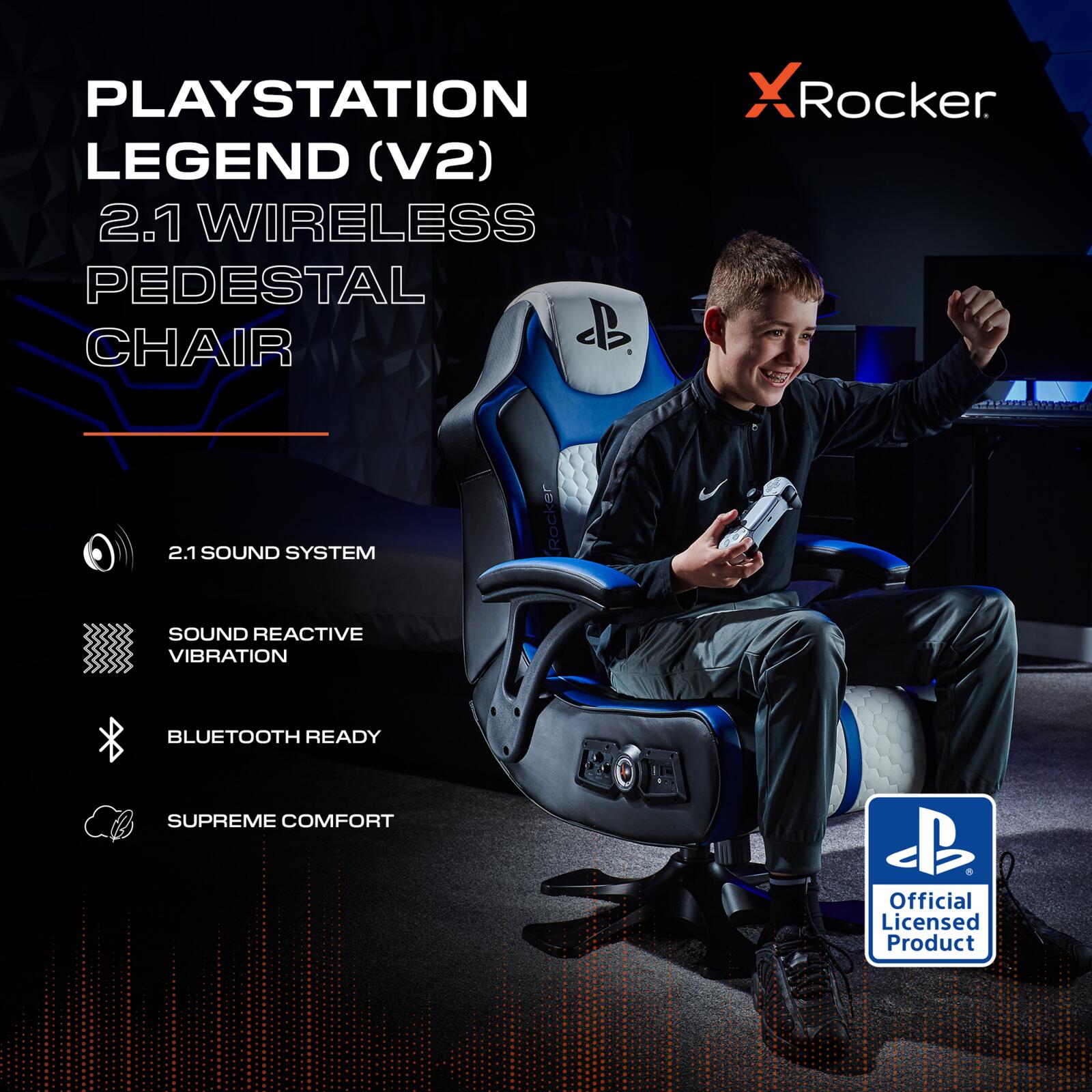 Officially Licensed PlayStation Legend 2.1 Audio Pedestal Gaming Chair White Blue