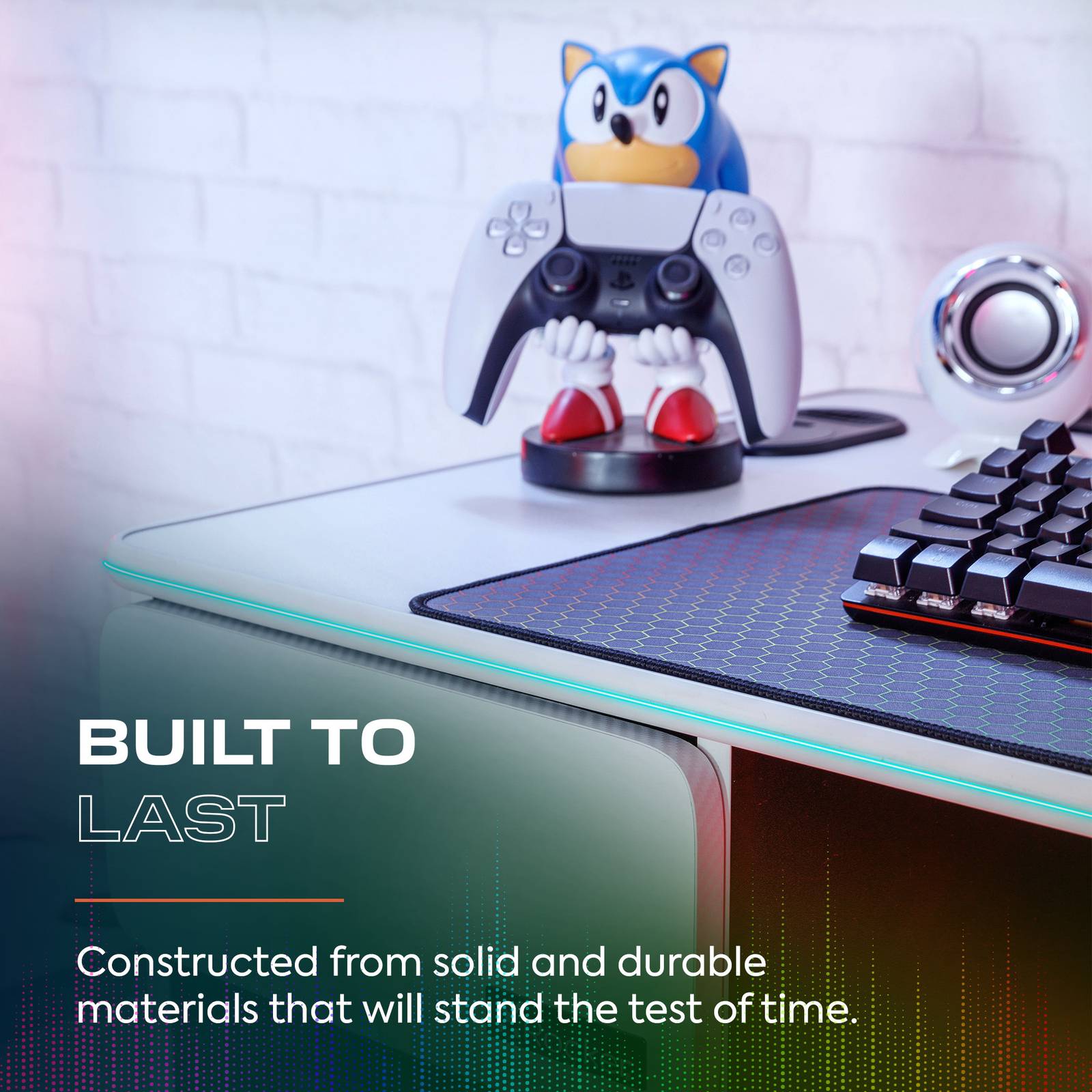 X Rocker Carbon-Tek 120cm White RGB LED Gaming Desk with Wireless Charging