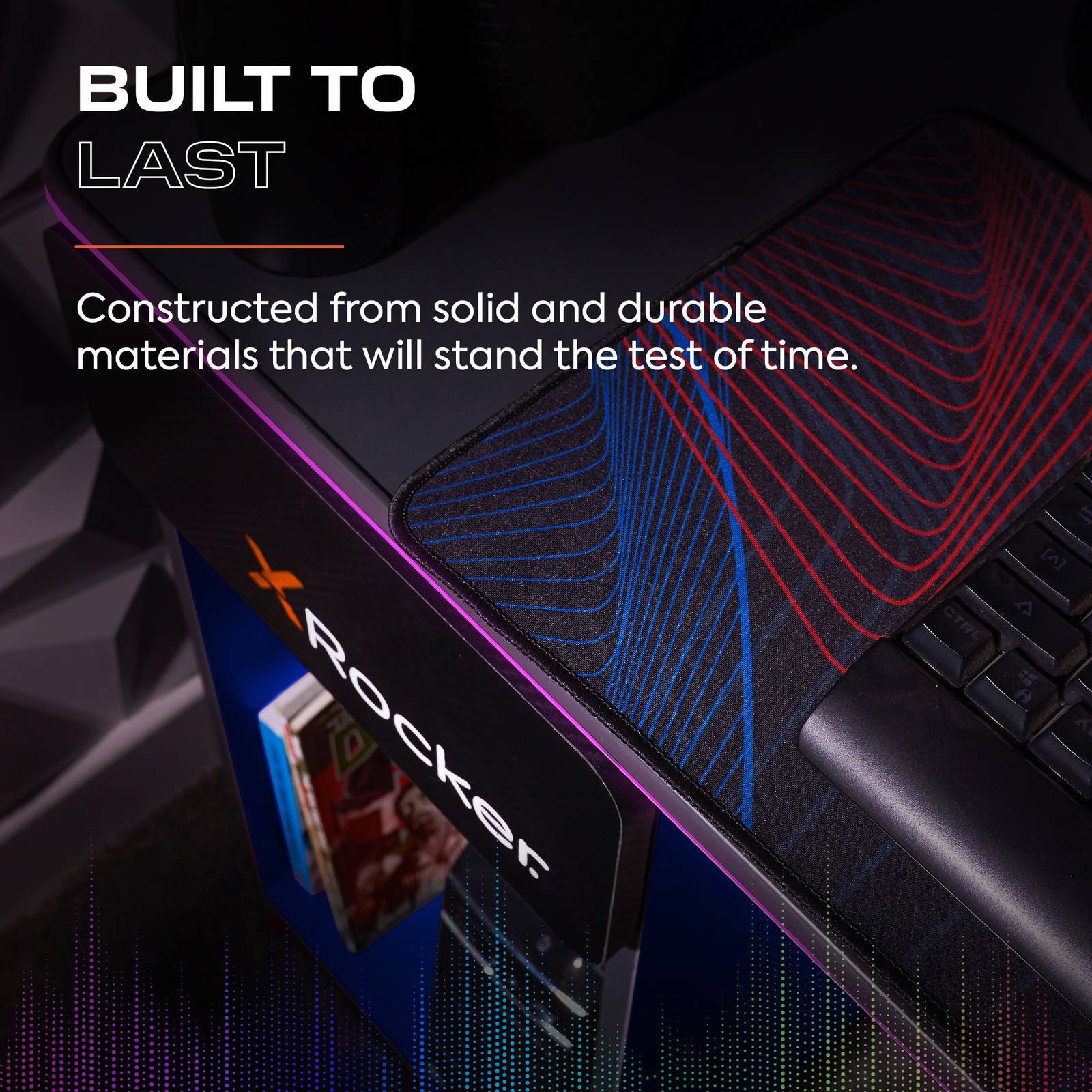 Carbon-Tek 120cm LED Gaming Desk: Wireless Charging, Ergonomic, Grey/Blue RGB