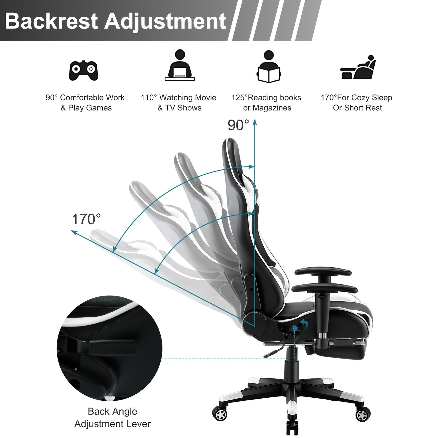 COMFURNI Racing Style Gaming Chair Black/White