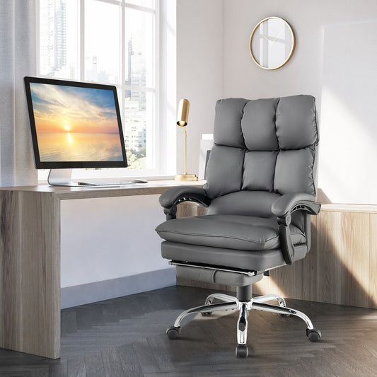GOFLAME Padded Office Chair with Armrests & Retractable Footrest