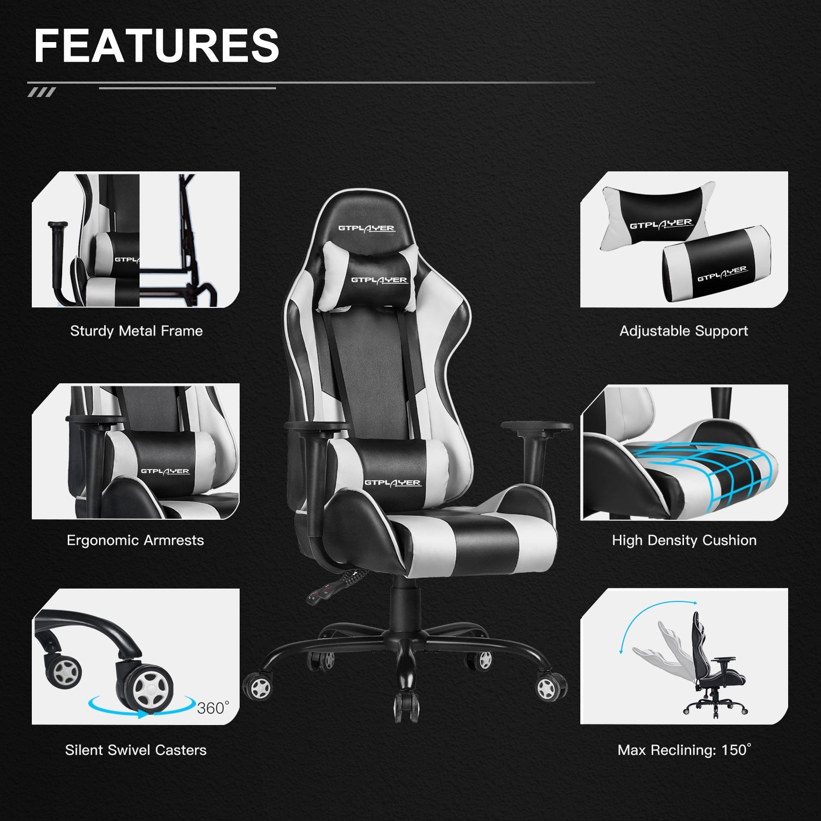 GTPLAYER PRO SERIES GT67 Ergonomic High-Back Reclining Gaming Chair