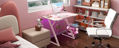 GTPLAYER Pink Z Frame Gaming Desk with Headphone Hooks