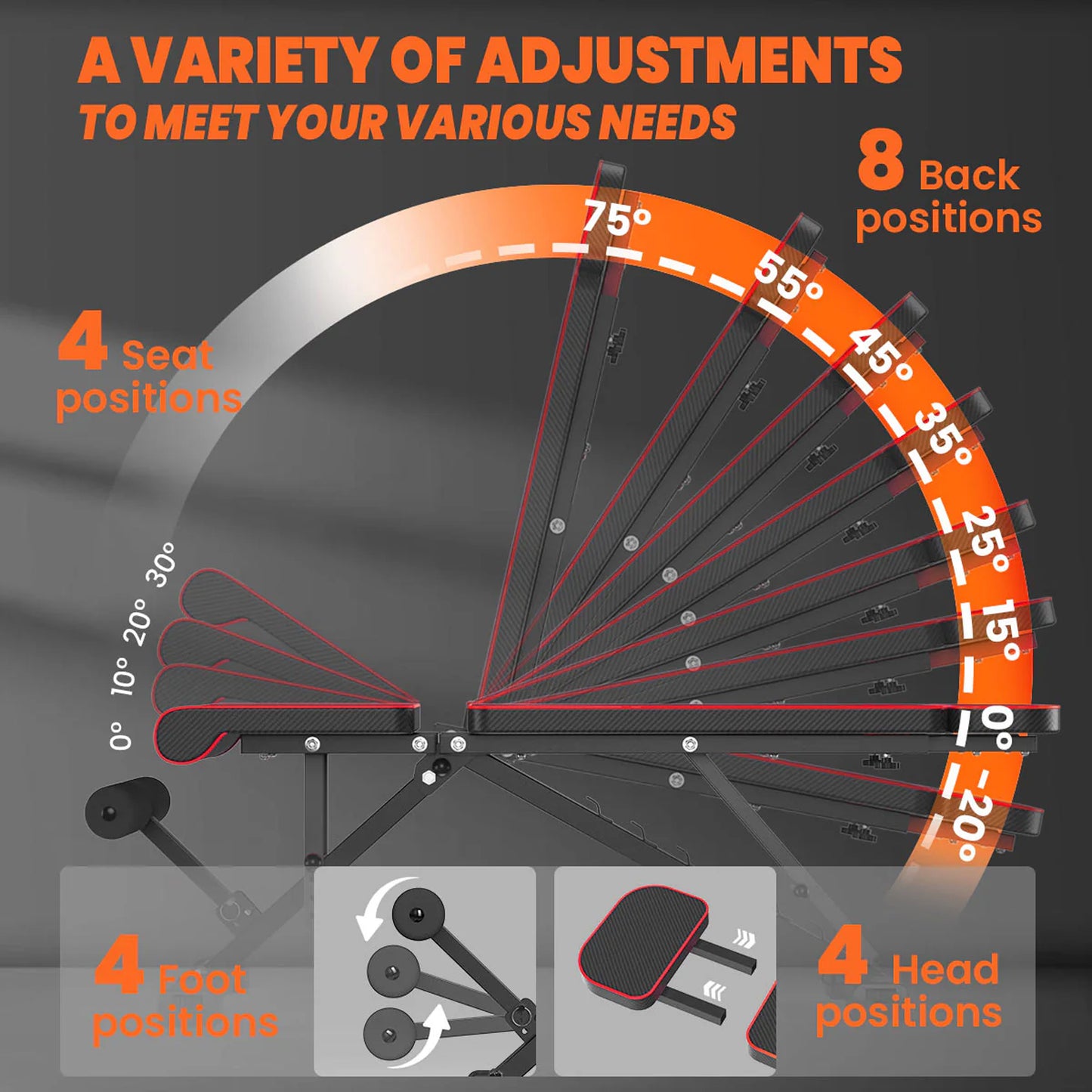 ProFlex Adjustable Folding Weight Bench With 8 Backrest Positions
