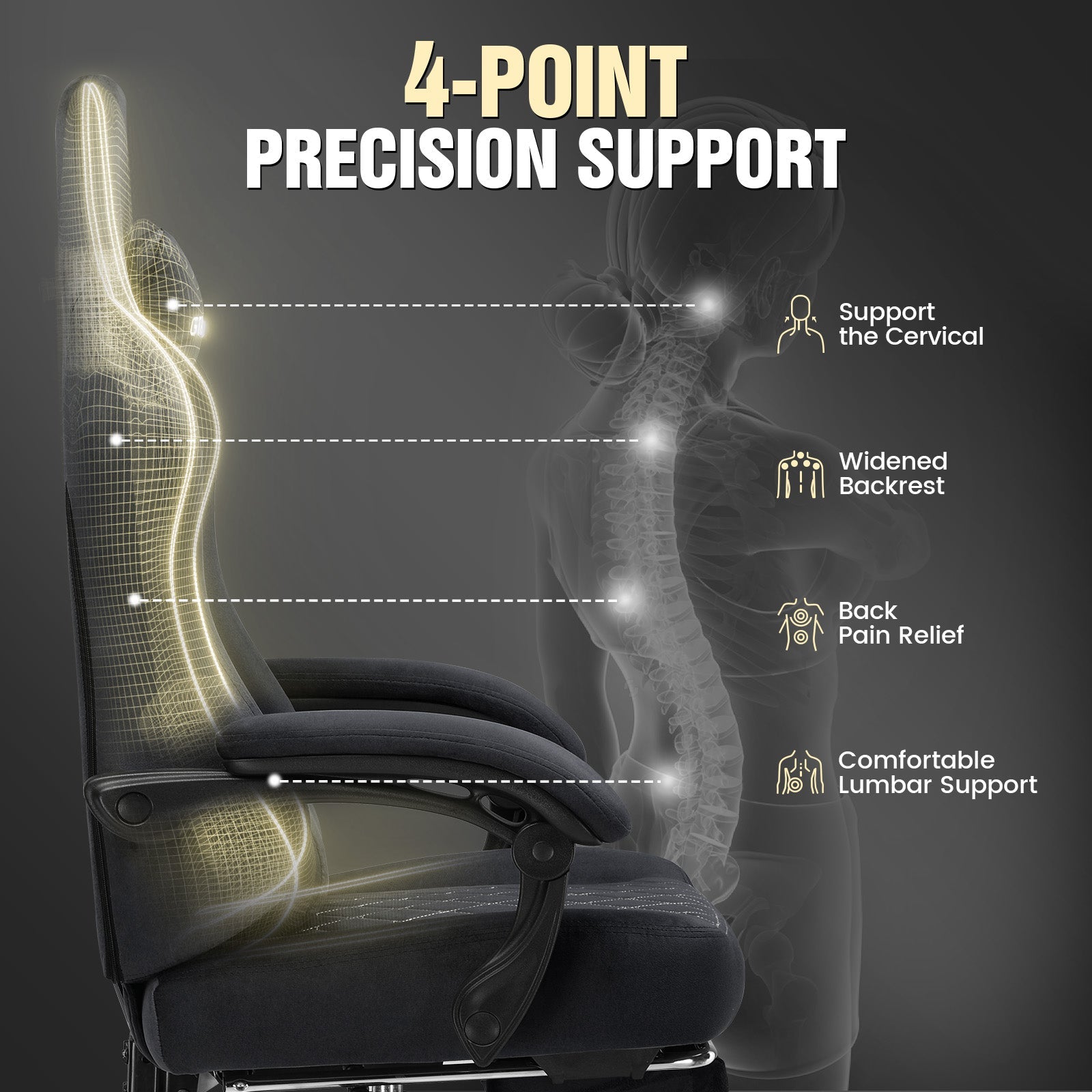 GTPLAYER GT830 Fabric Ergonomic Gaming Chair with Adjustable Lumbar Support