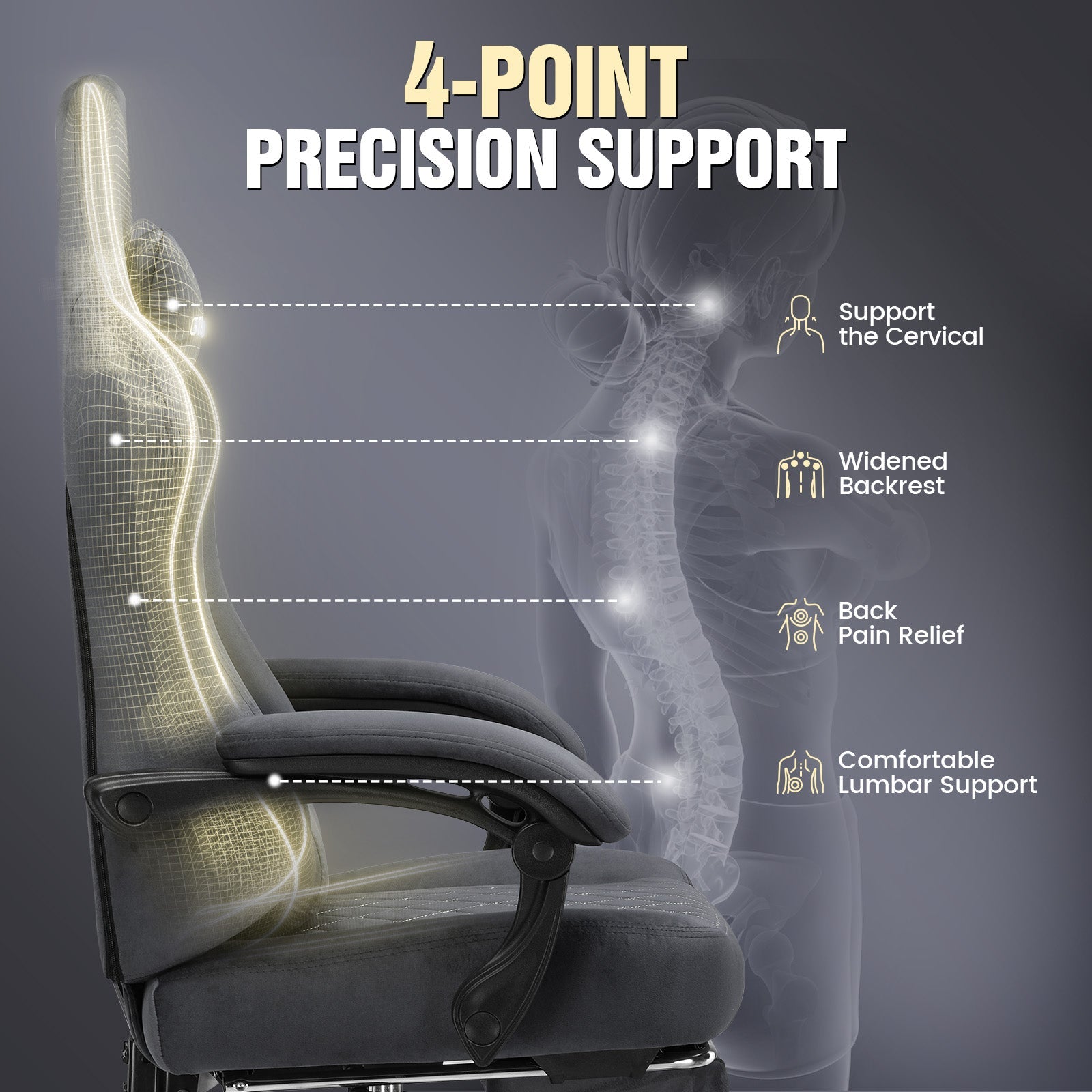 GTPLAYER GT830 Fabric Ergonomic Gaming Chair with Adjustable Lumbar Support