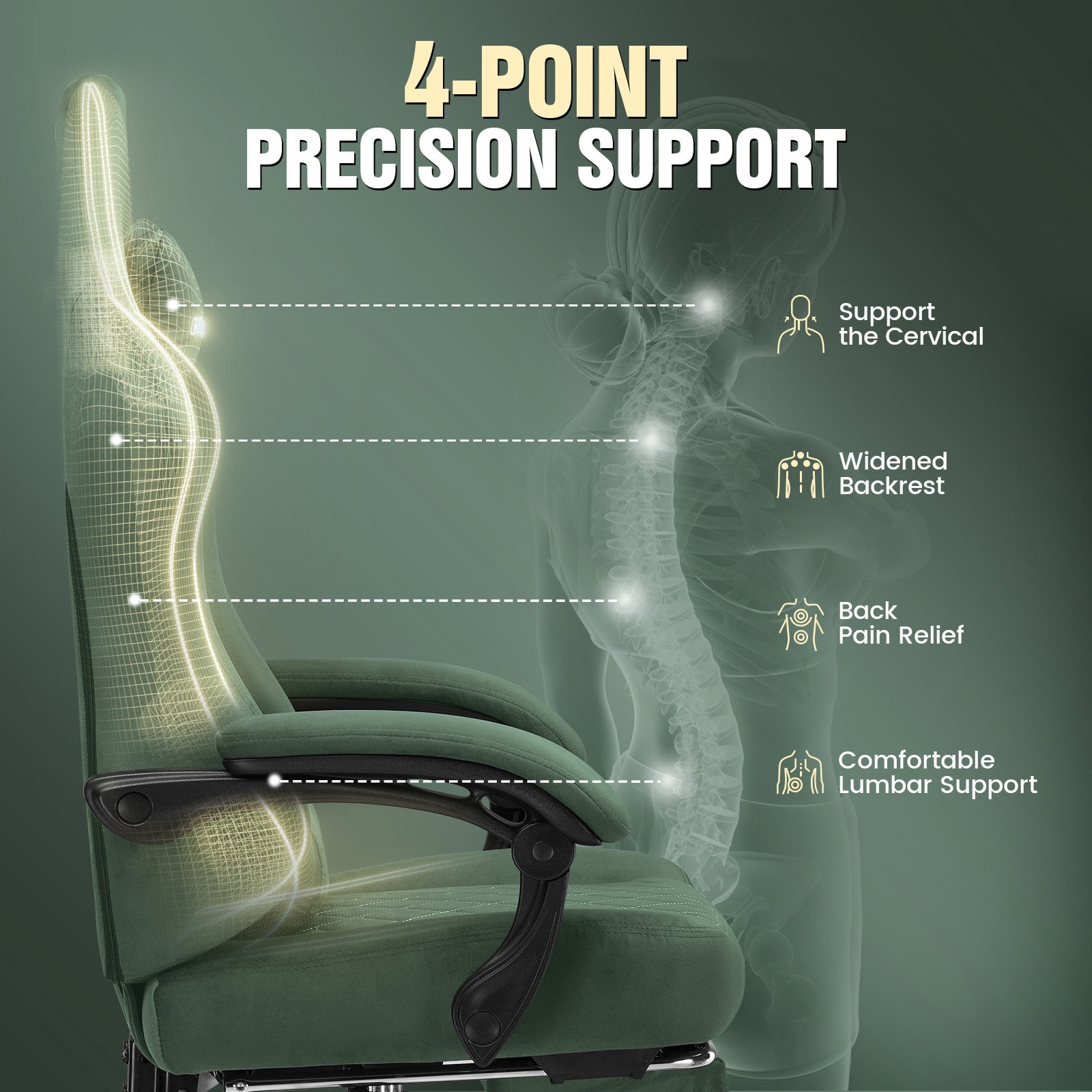 GTPLAYER GT830 Fabric Ergonomic Gaming Chair with Adjustable Lumbar Support