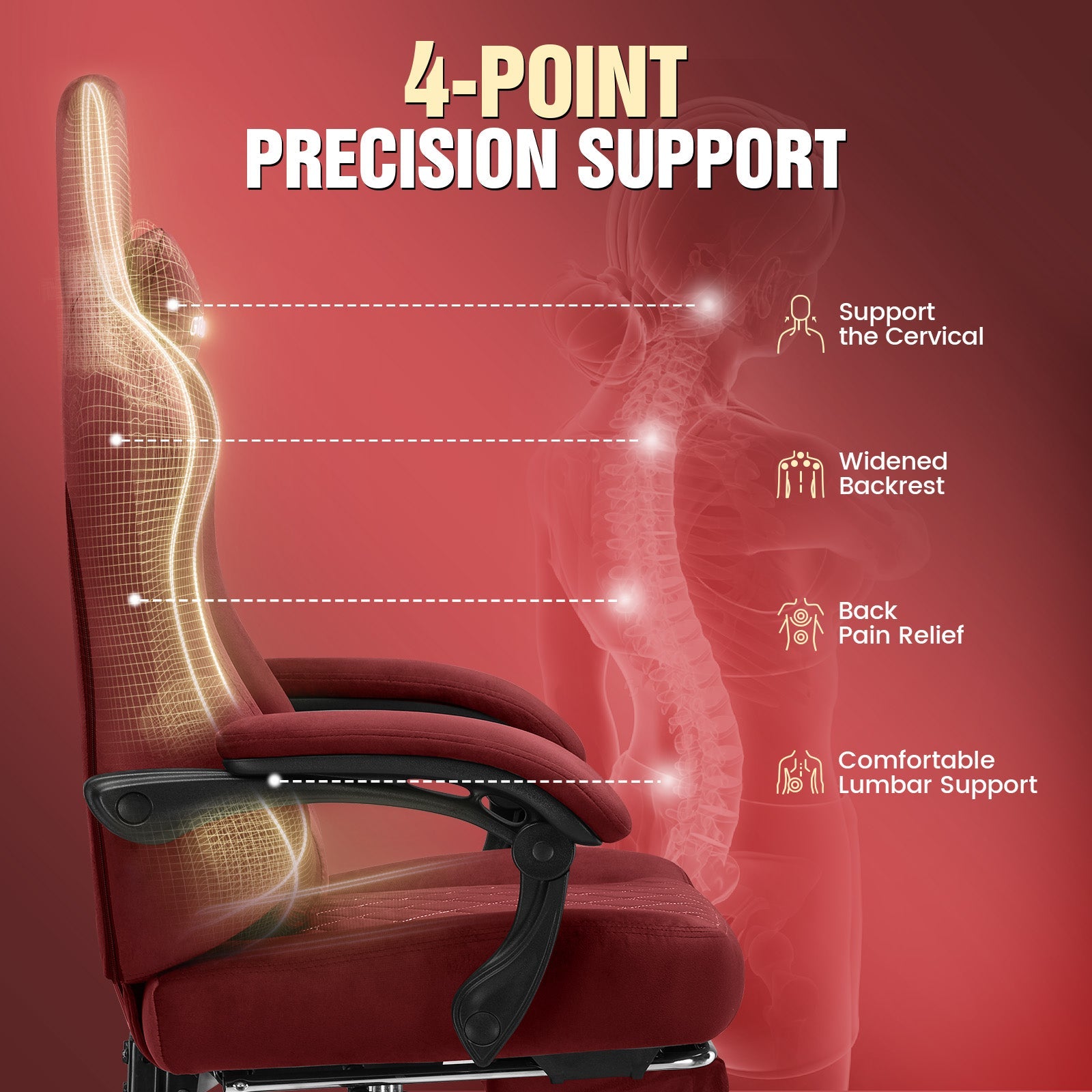 GTPLAYER GT830 Fabric Ergonomic Gaming Chair with Adjustable Lumbar Support