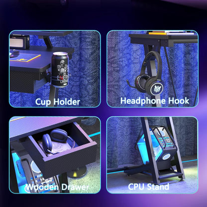 Gaming Desk with Extra Large Monitor Stand, CPU Stand, Cup Holder and Headphone Hook
