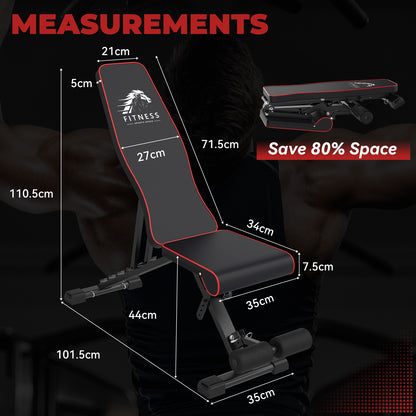 Bigzzia Adjustable Weight Bench 880LBS 400KG with Resistance Bands Fast Folding Incline Decline Home Gym