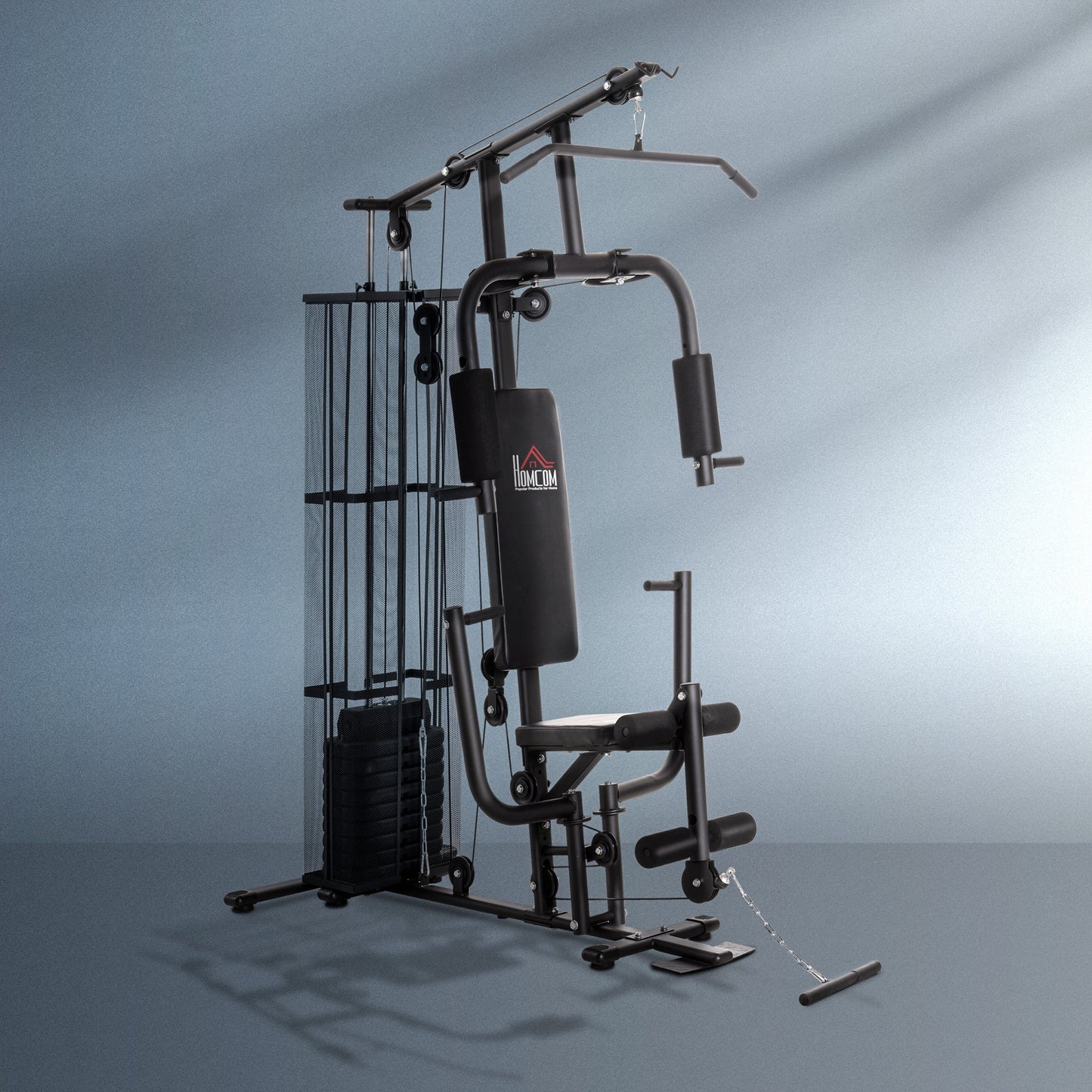 HOMCOM Multi Exercise Gym Station 45Kg Weight Stack Home Gym Black