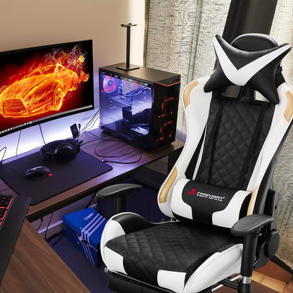 JL COMFURNI Adjustable Reclining Gaming Chair With Footrest