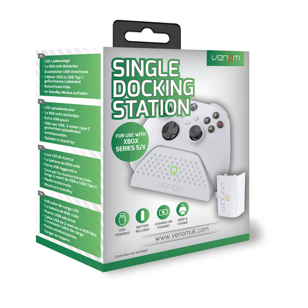 Venom Single Xbox Controller Fast Charging Dock Station, 850mAh Battery White