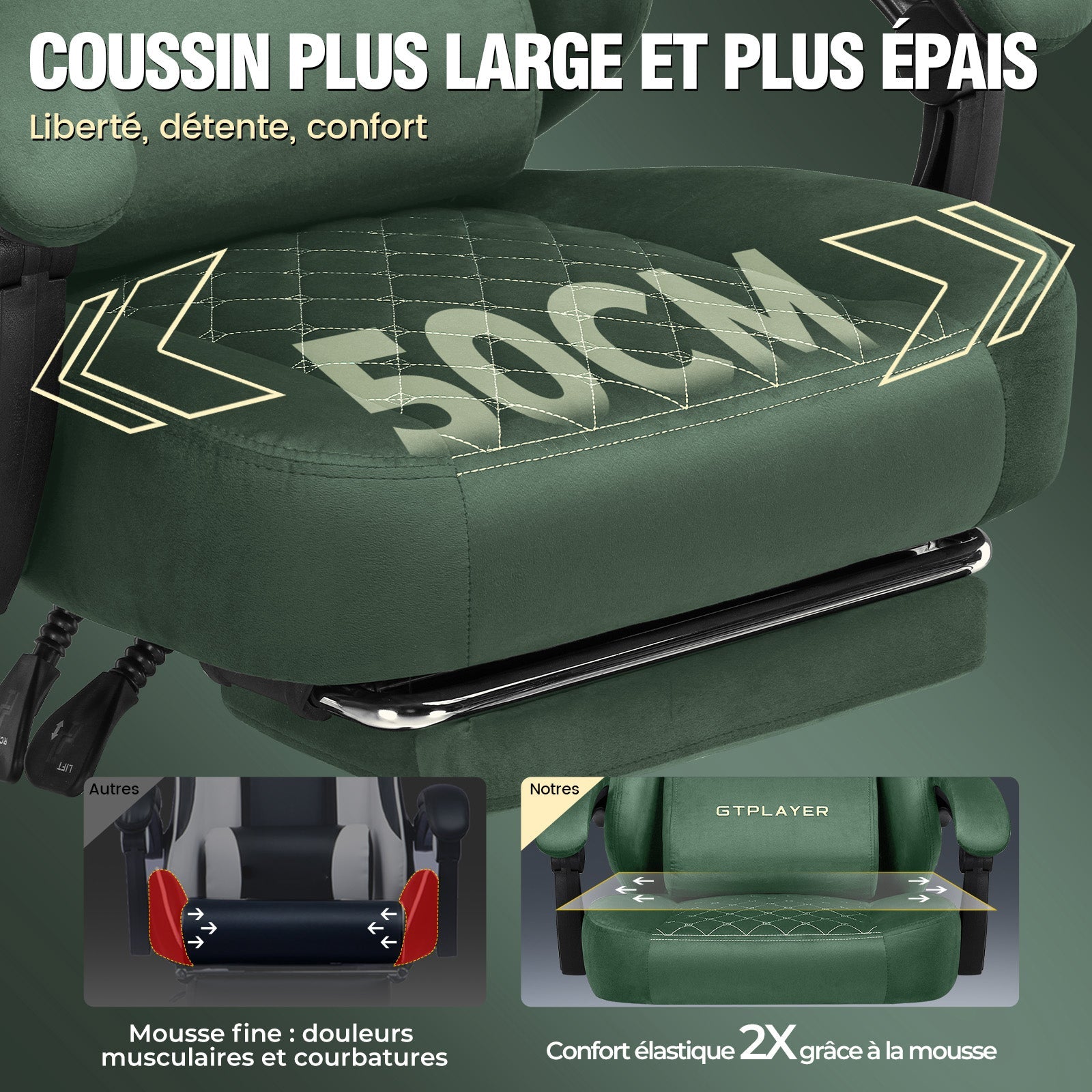 GTPLAYER GT830 Fabric Ergonomic Gaming Chair with Adjustable Lumbar Support