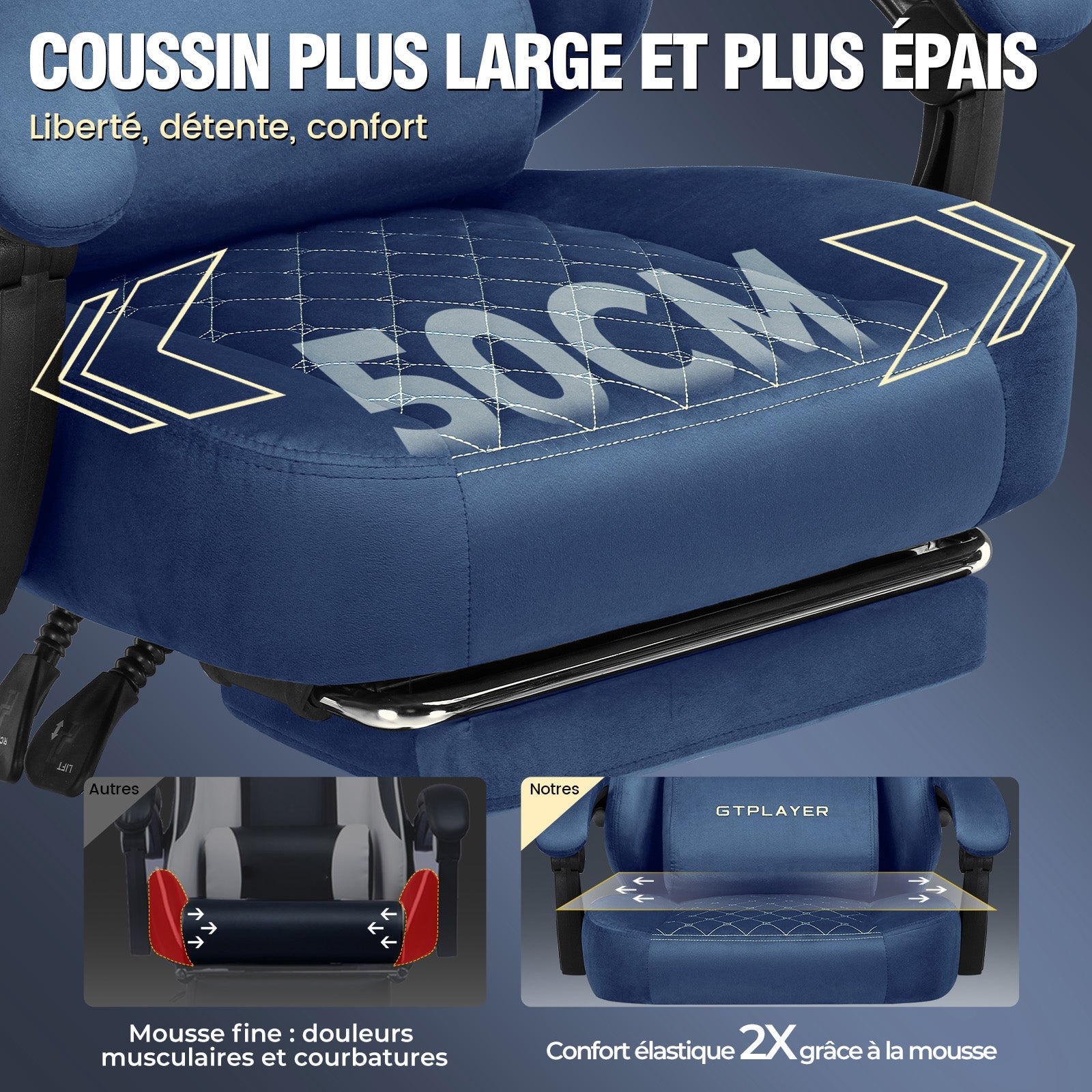 GTPLAYER GT830 Fabric Ergonomic Gaming Chair with Adjustable Lumbar Support