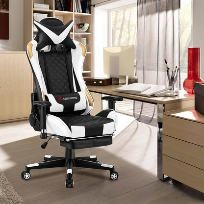 JL COMFURNI Adjustable Reclining Gaming Chair With Footrest
