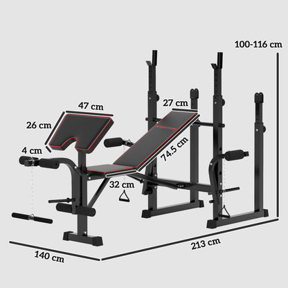 ProFitness All In One Folding Weight Bench With Press Rack Preacher Curl Leg Curl And Incline Or Flat