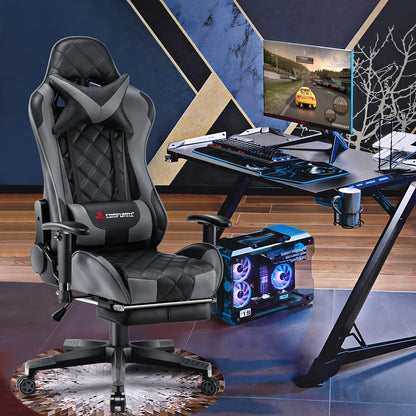 JL COMFURNI Racing Computer Desk Chair with Adjustable Recliner, Footrest, and Lumbar Support