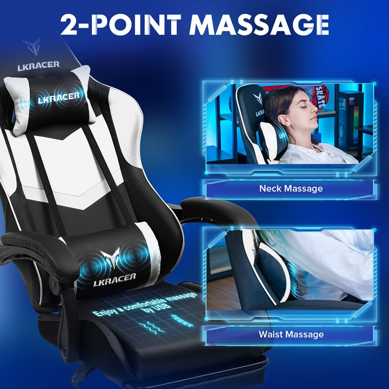 LUCKRACER LRF300 Ergonomic Gaming Chair with Recline, Footrest & Massage Function