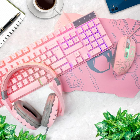 Pink Backlit Gaming Keyboard/Mouse/Headset Bundle