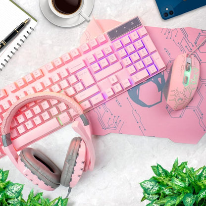 Pink Backlit Gaming Keyboard/Mouse/Headset Bundle