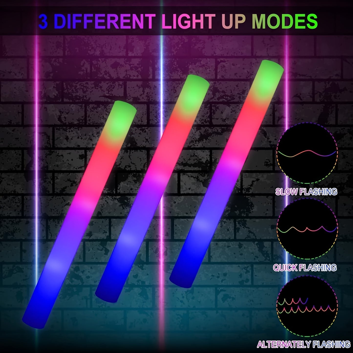 LED Foam Glow Sticks With 3 Modes (68 Pcs)