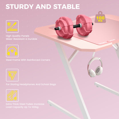 GTPLAYER Pink Z Frame Gaming Desk with Headphone Hooks