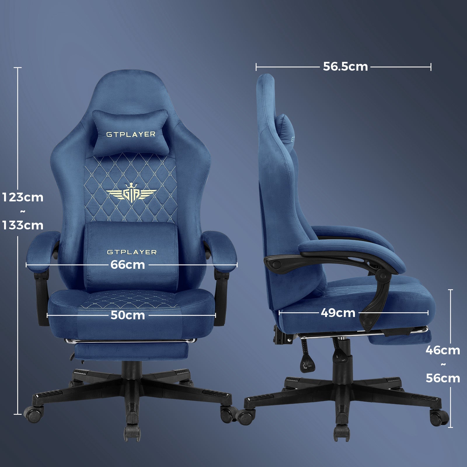 GTPLAYER GT830 Fabric Ergonomic Gaming Chair with Adjustable Lumbar Support