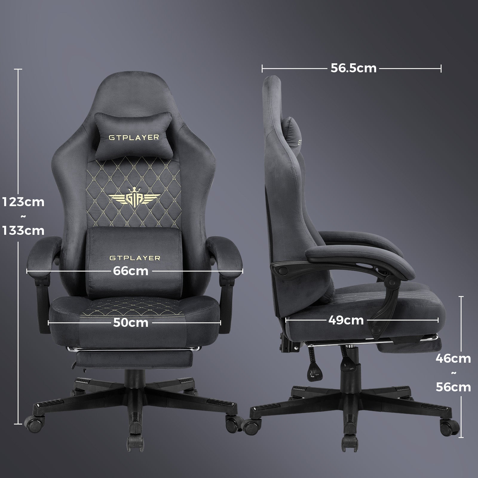 GTPLAYER GT830 Fabric Ergonomic Gaming Chair with Adjustable Lumbar Support