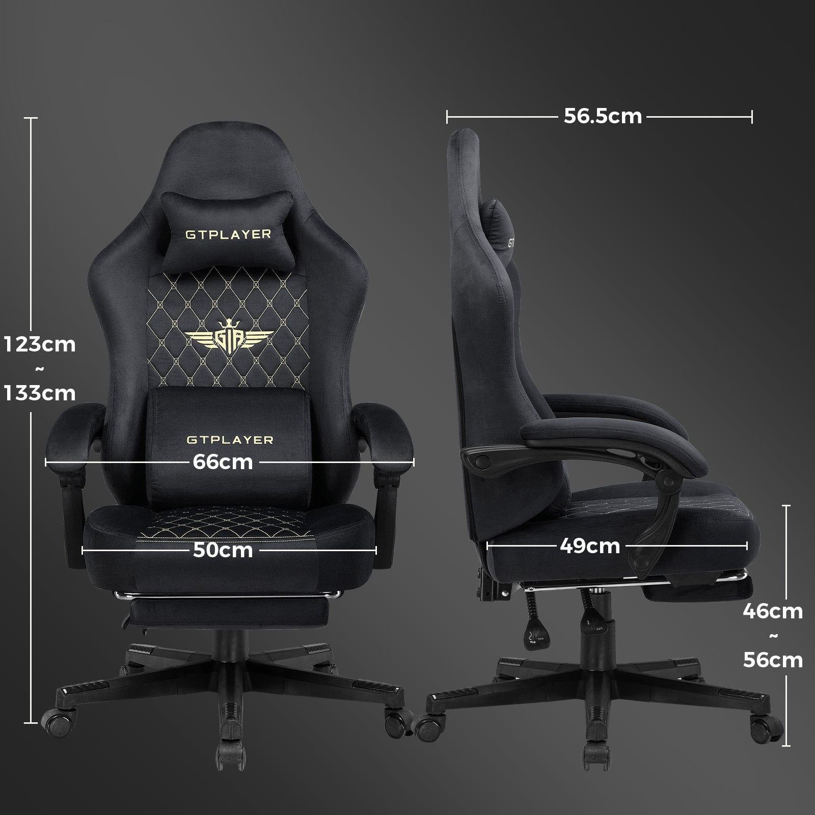 GTPLAYER GT830 Fabric Ergonomic Gaming Chair with Adjustable Lumbar Support