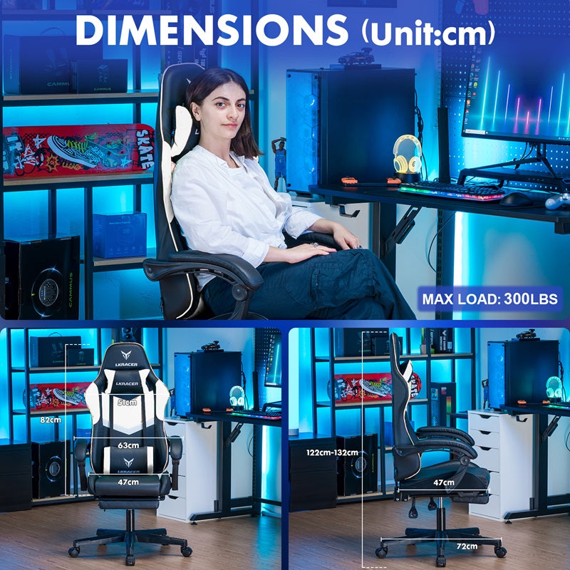 LUCKRACER LRF300 Ergonomic Gaming Chair with Recline, Footrest & Massage Function