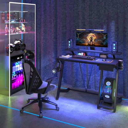 Gaming Desk with Extra Large Monitor Stand, CPU Stand, Cup Holder and Headphone Hook