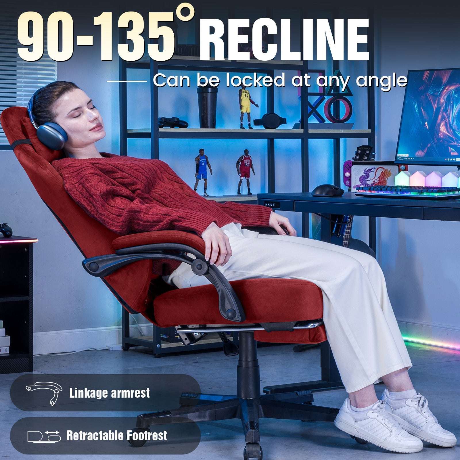 GTPLAYER GT830 Fabric Ergonomic Gaming Chair with Adjustable Lumbar Support