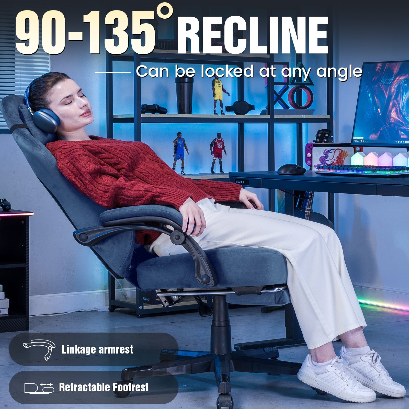 GTPLAYER GT830 Fabric Ergonomic Gaming Chair with Adjustable Lumbar Support