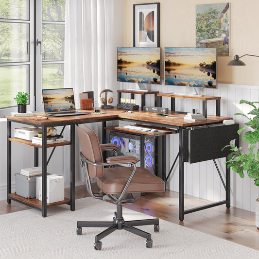 L-Shaped Gaming Corner Desk with Monitor Stand & Storage (Various Designs)